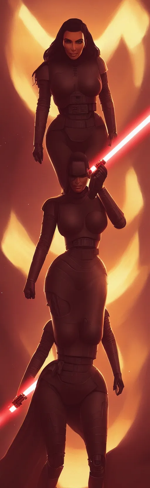 Image similar to kim kardashian : : young woman : : as hot star wars android woman by marvel trading card : : by greg rutkowski, wlop, instagram, unreal engine, ultra hd : :