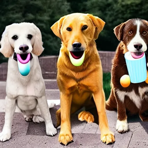 Prompt: dogs eating ice cream, hyperrealistic