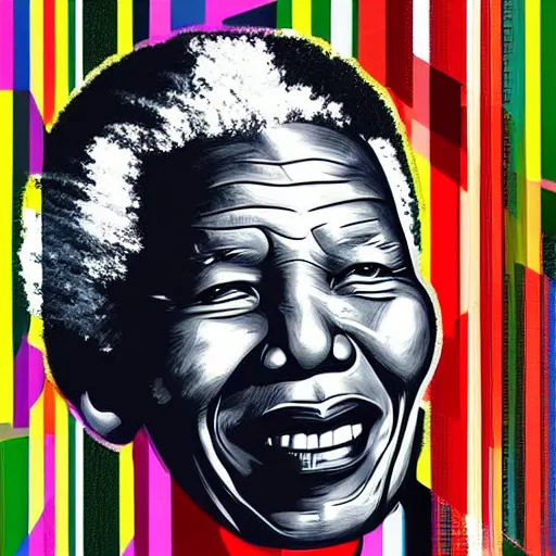 Image similar to Wall mural portrait Nelson Mandela, urban art, pop art, artgerm, by Roy Lichtenstein