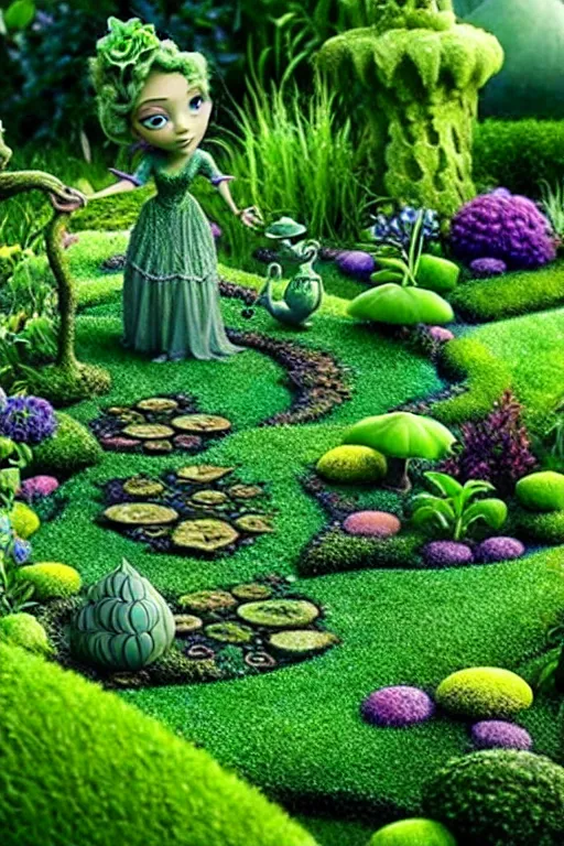 Image similar to intricate detailed Green Witch Magic being Cast to create a magical garden with enchanted, life like plants, Disney Pixar animation