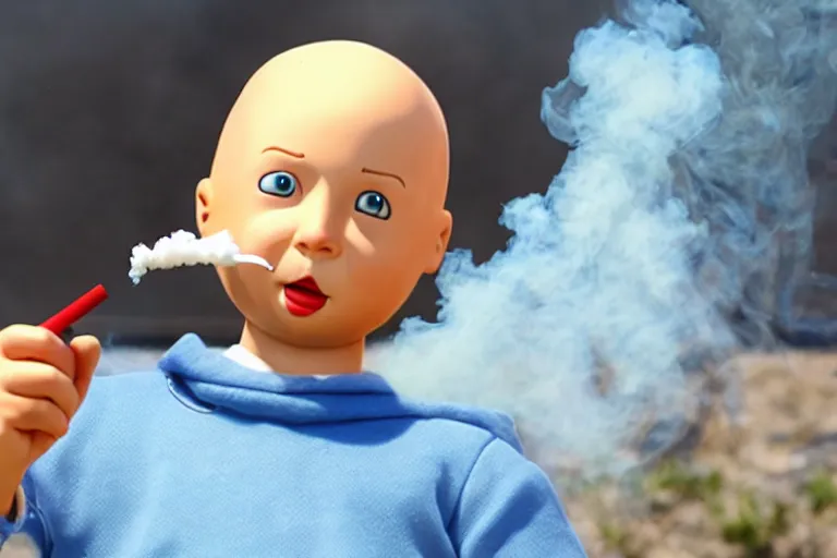 Prompt: Caillou smoking a cigarette