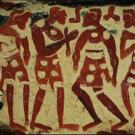 Prompt: ancient cave painting of a rugby match between england and ireland