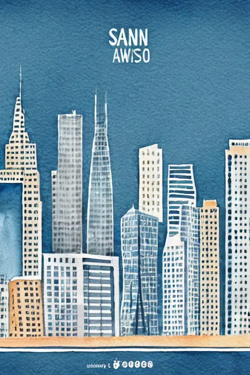 Prompt: minimalist watercolor art of san francisco, illustration, vector art