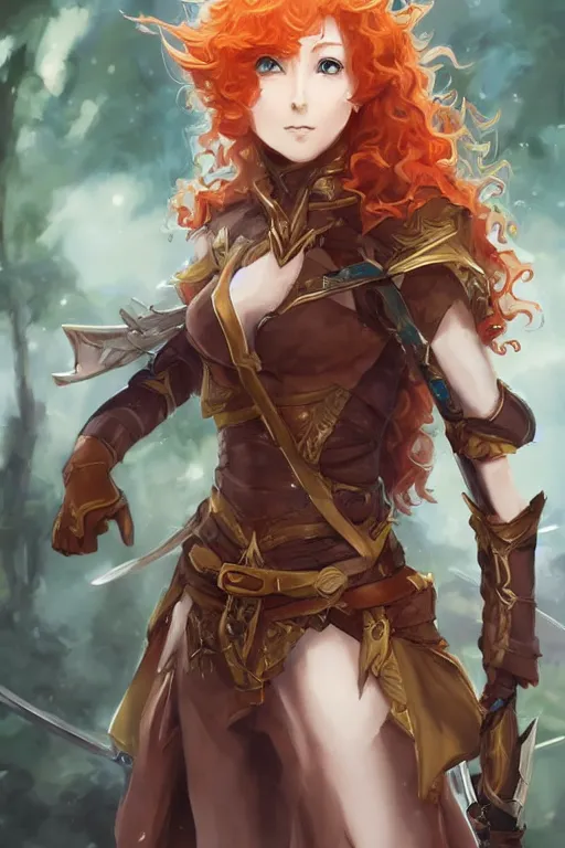 Image similar to A beautiful anime portrait of a curly haired redhead female elf, rpg ranger outfit, elven bow, by Stanley Artgerm Lau, WLOP, Rossdraws, James Jean, Andrei Riabovitchev, Marc Simonetti, and Sakimichan, tranding on artstation