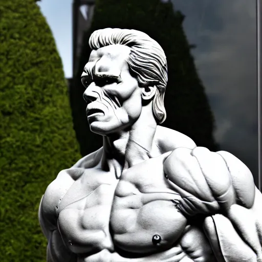 Image similar to marble statue of arnold schwarzenegger as the terminator, ultrarealistic, detailed, 8 k