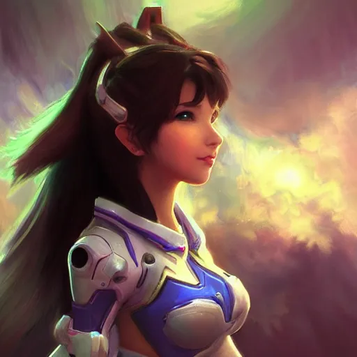 Prompt: ! dream concept art, d. va from overwatch by artstation trending, by joseph mallord william turner, luis royo, konstantin razumov, cinematic lighting, fractal flame, highly detailed, beautiful face