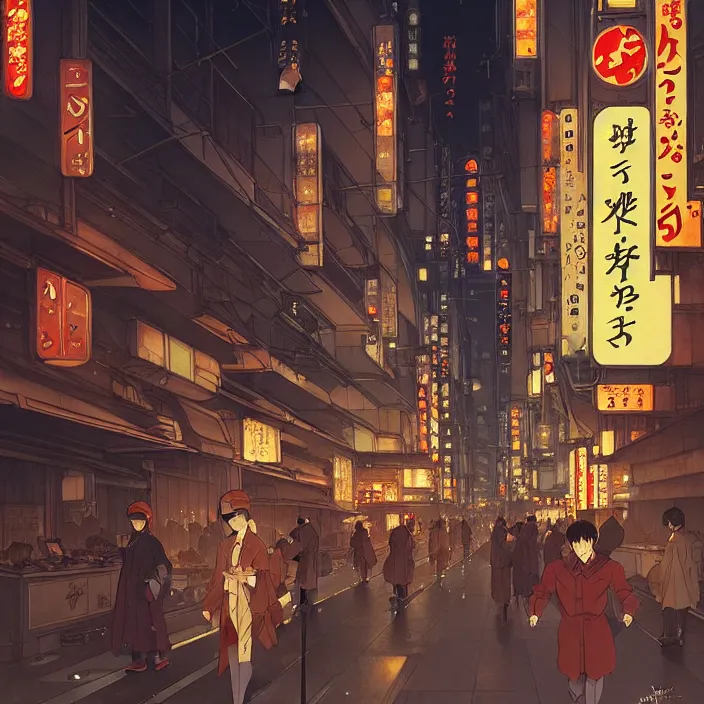 Image similar to empty tokyo at night, winter, in the style of studio ghibli, j. c. leyendecker, greg rutkowski, artem