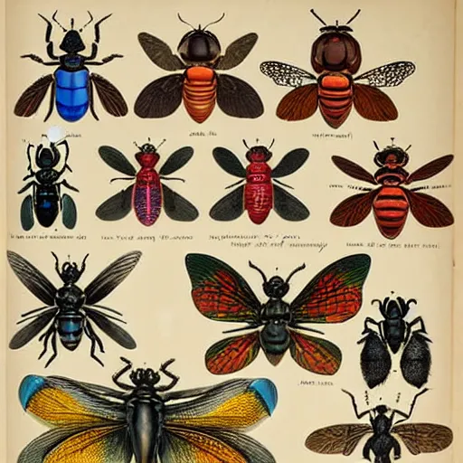 Prompt: vivid, grotesque collection of insects and birds