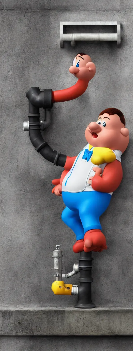 Image similar to fat plumber looking puzzled at a pipe