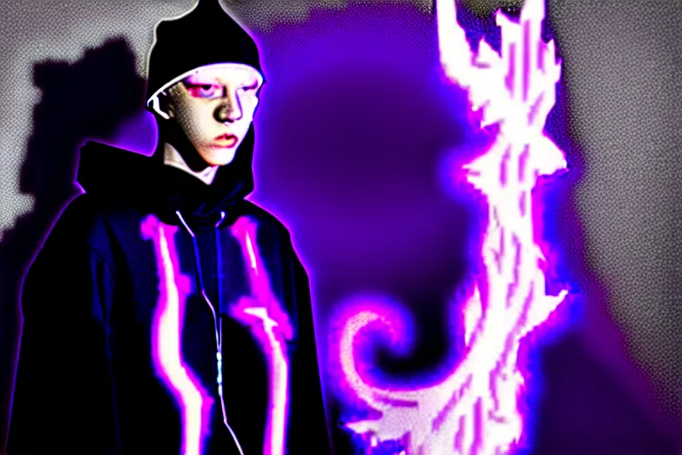 Image similar to bladee wearing aura inspired by a wizard mage