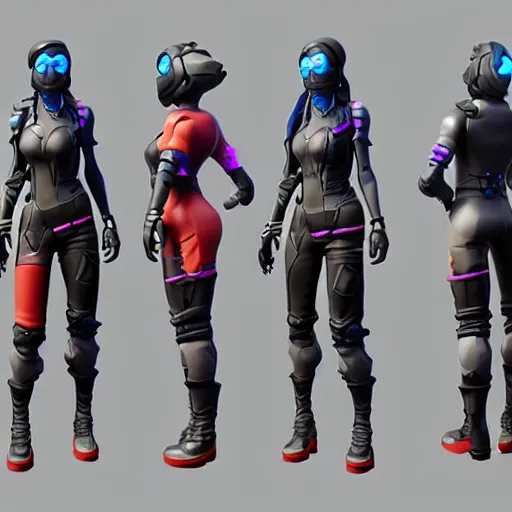 Image similar to fortnite skin models cyberpunk style concept art skin model, 3d models