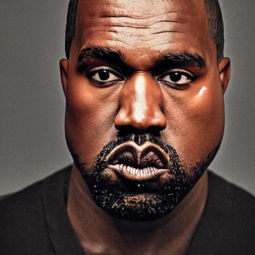 Image similar to the face of kanye west wearing yeezy clothing at 3 7 years old, portrait by julia cameron, chiaroscuro lighting, shallow depth of field, 8 0 mm, f 1. 8