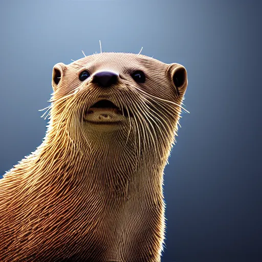 Image similar to a river otter with gold, expression, photo realistic, dramatic cinematic lighting, octane render, 4k, ultra detailed