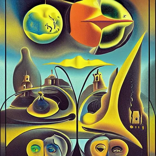 Image similar to the multiverse, in the style of salvador dali, retro book cover