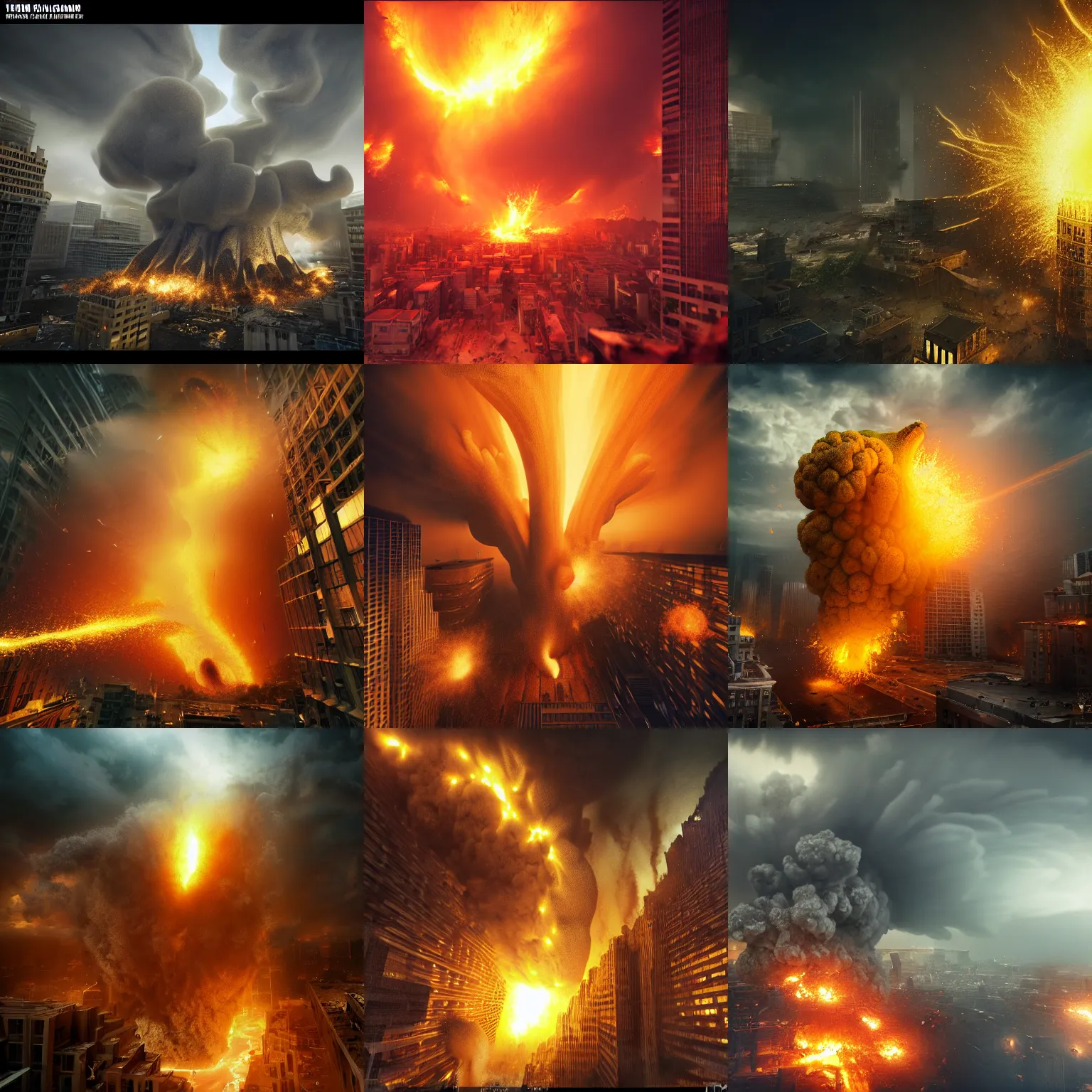 Prompt: news camera footage of giant bananas falling exploding buildings, dim volumetric lighting, 8 k octane beautifully detailed render, post - processing, portrait, extremely hyper - detailed, intricate, epic composition, natural disaster, apocalypse cinematic lighting, masterpiece, trending on artstation, detailed detailed detailed, masterpiece, stunning