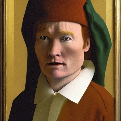 Image similar to conan o'brien, by vermeer