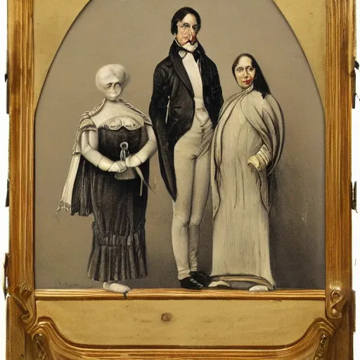 Prompt: victorian portrait of gray aliens and polititians, 1850,