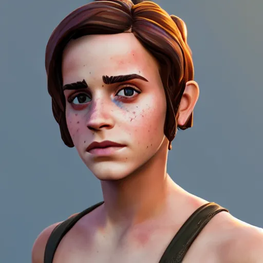 Image similar to textured film grain freckled face emma watson as a fortnite character cgsociety octane render unreal engine redshift render trending on artstation trending on artstation render blender behance cg superhero