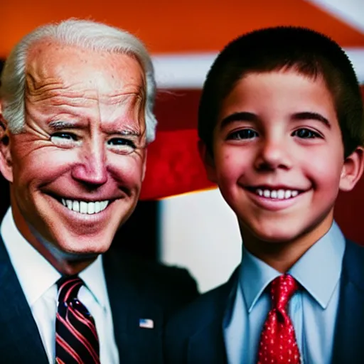 Image similar to A portrait photo of joe biden teams up with a teenage joe biden, perfect faces, 50 mm, award winning photography