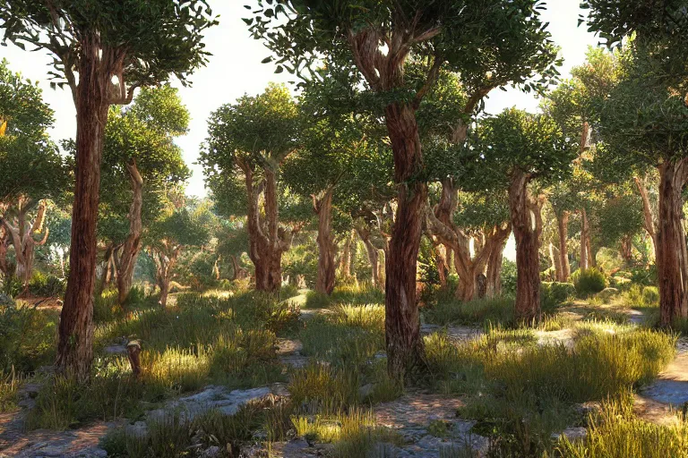 Image similar to diamond forest with gilded trees and jeweled flowers by unreal engine, photorealistic