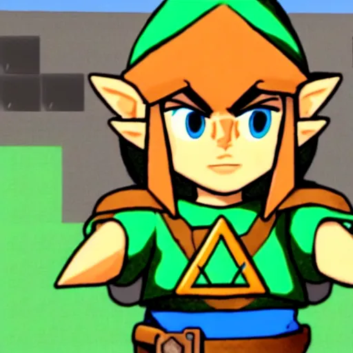 Prompt: link is frustrated because he's trying to assemble 8 pieces of the triforce like a puzzle