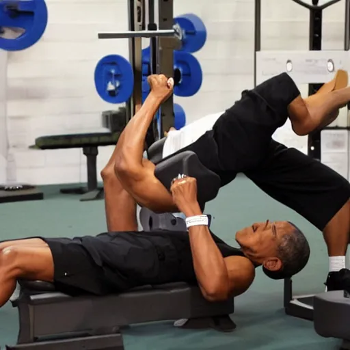 Image similar to barack obama doing bench presses lying down