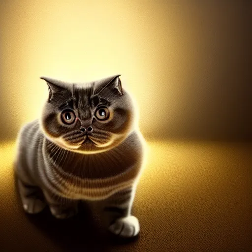 Image similar to a cute chubby Scottish fold cat with bow tie portrait, partially clothed in metal-plated battle armor, face centred, atmospheric lighting, painted, intricate, volumetric lighting, beautiful, golden hour, sharp focus, ultra detailed, by Leesha Hannigan, Ross Tran, Thierry Doizon, Kai Carpenter, Ignacio Fernández Ríos