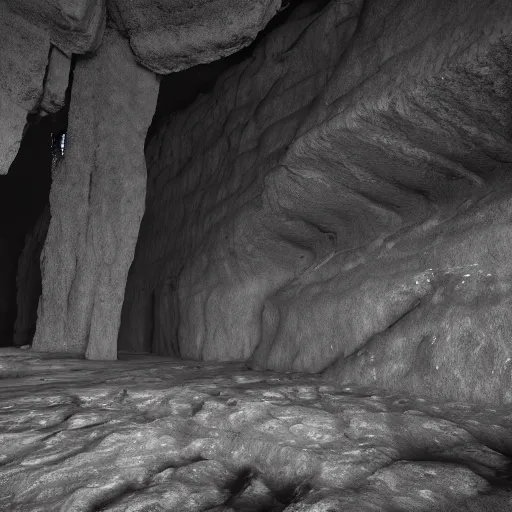 Prompt: Gigantic structures found in the depths of an enormous dark cave. Wide shot, cinematic, 4k