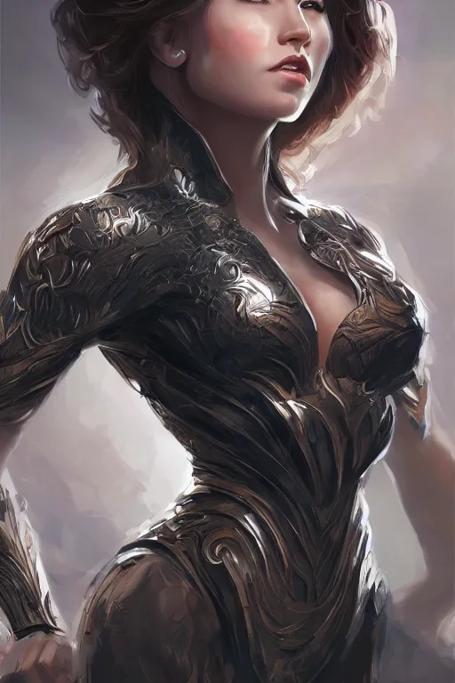 Image similar to three quarters portrait pose of a beautiful woman, strong body,super heroine costume,super powers, fantasy, intricate, elegant, highly detailed, digital painting, artstation, concept art,shining, sharp focus, illustration, art by Stanley Lau