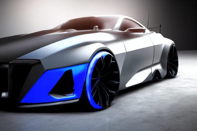 Image similar to cyberpunk bmw concept inspired sports car, futuristic look, highly detailed body, very expensive, photorealistic camera shot, bright studio setting, studio lighting, crisp quality and light reflections, unreal engine 5 quality render