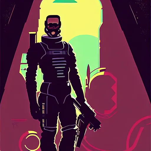 Prompt: a space opera mercenary character in a scenic environment by rafael albuquerque