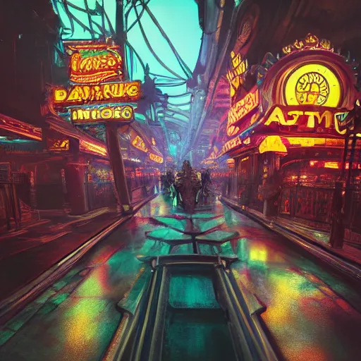 steampunk Las Vegas, fantasy, neon lights, james | Stable Diffusion