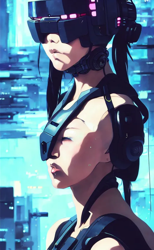 Prompt: cyberpunk anime girl mech, cyberpunk accessory, side view, 3 / 4 shot, street night, beautiful face, grafity, arcane, detail, good face, pose model, concept art, in style of yoji shinkawa, pan ren wei, col price, atey ghailan, by greg rutkowski, aesthetic, digital painting, 3 d