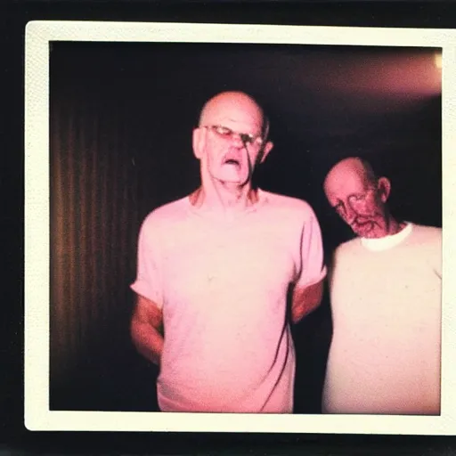 Image similar to a found polaroid photo of trash humpers in the backrooms