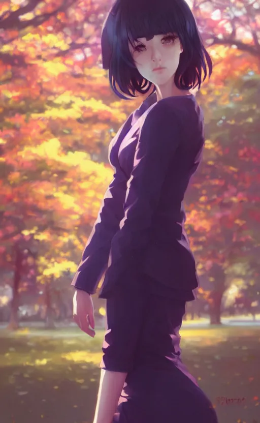 Image similar to a portrait of a female character on a park, vivid colors, soft lighting, atmospheric, cinematic, moody, in the style of ilya kuvshinov and range murata, krenz cushart, rule of thirds, oil on canvas, 8 k
