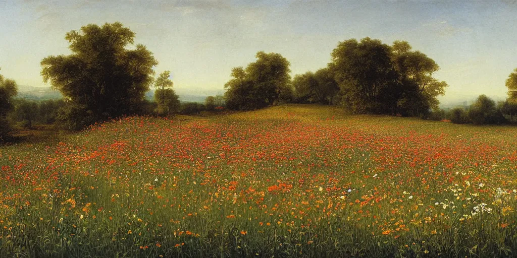 Image similar to field of flowers artwork by eugene von guerard
