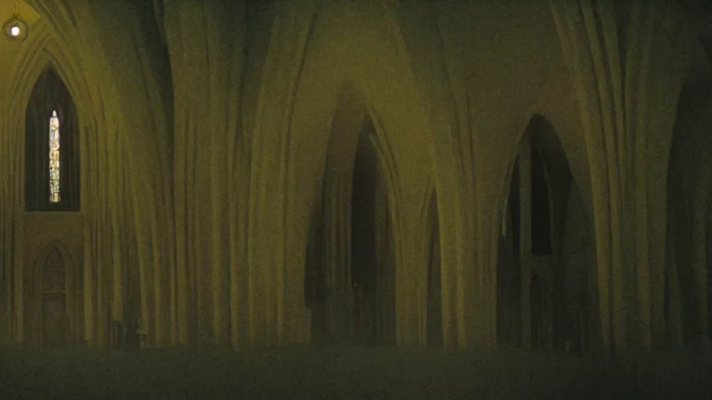 Prompt: church service, film still from the movie directed by denis villeneuve and david cronenberg with art direction by zdzisław beksinski and dr. seuss