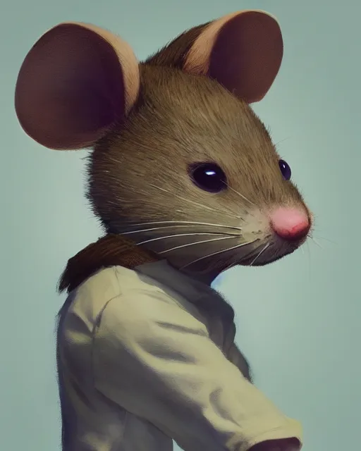 Image similar to a beautiful half body portrait of a cute anthropomorphic mouse fursona. big eyes. character design by cory loftis, fenghua zhong, ryohei hase, ismail inceoglu and ruan jia. volumetric light, detailed, rendered in octane