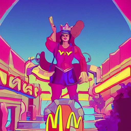 Image similar to mcdonald in kingdom of atlantis. fine art, trending on artstation, smooth draw synthwave neon,