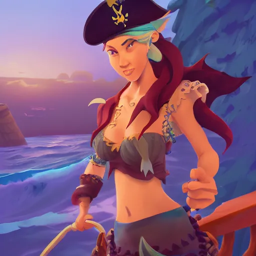 Image similar to jack the pirate mermaid on sea of thieves game avatar hero, behance hd by jesper ejsing, by rhads, makoto shinkai and lois van baarle, ilya kuvshinov, rossdraws global illumination