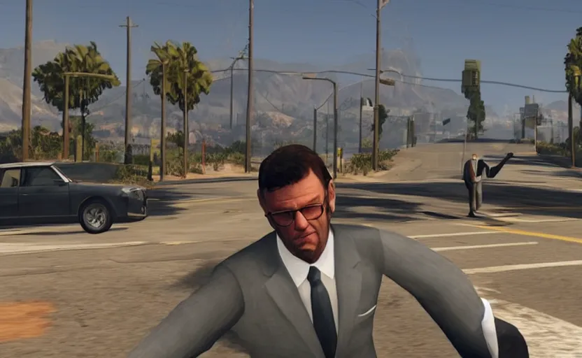 Prompt: screenshot of Mariano Rajoy in GTA V,