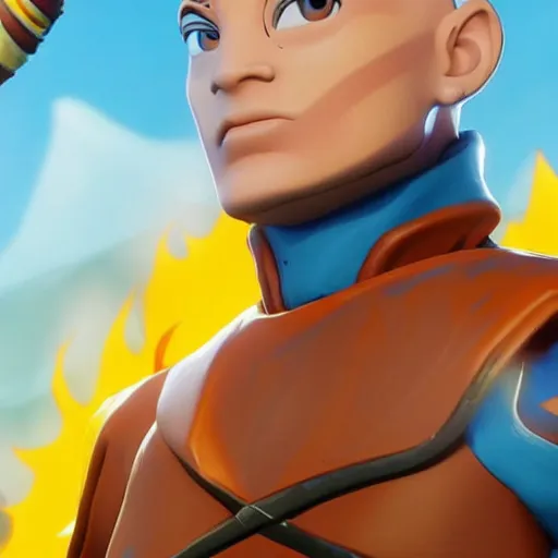 Prompt: aang in fortnite, character render, full body shot, highly detailed, in game render