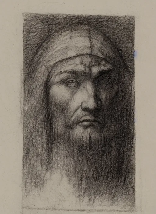 Prompt: a silverpoint drawing of Conan the barbarian by Leonardo da Vinci,