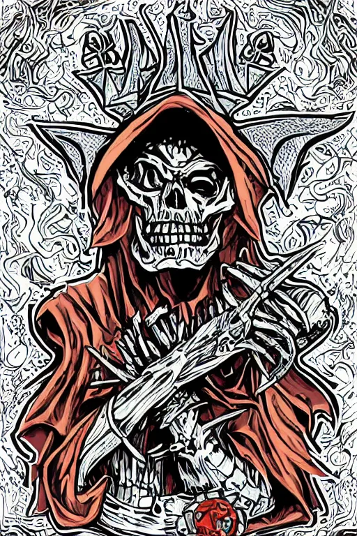 Image similar to Portrait of a evil skeleton that is a wizard casting a spell , wizard, medieval, sticker, colorful, casting epic spell, magic the gathering artwork, D&D, fantasy, artstation, heroic pose, illustration, highly detailed, simple, smooth and clean vector curves, no jagged lines, vector art, smooth