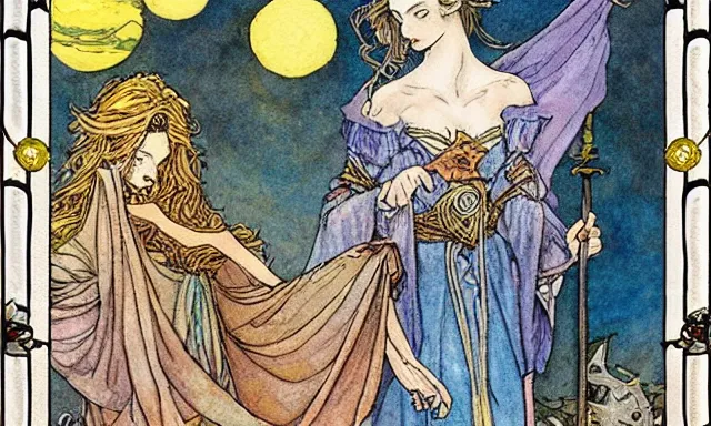 Prompt: floating tarot deck, by rebecca guay