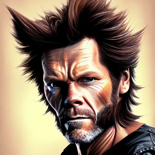 Image similar to Portrait of Kevin Bacon as Wolverine, fantasy, intricate, highly detailed, digital painting, trending on artstation, sharp focus, illustration, style of Stanley Artgerm