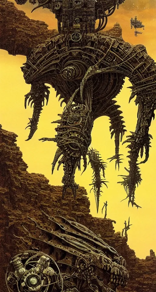 Image similar to stride across their bones, close up, concept art, intricate details, highly detailed, vintage sci - fi poster, in the style of chris foss, rodger dean, moebius, michael whelan, and gustave dore