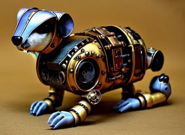 Image similar to futuristic steampunk ferret - shaped pet - robot, steampunk ferret - inspired robot, borderlands - inspired ferret - shaped robot