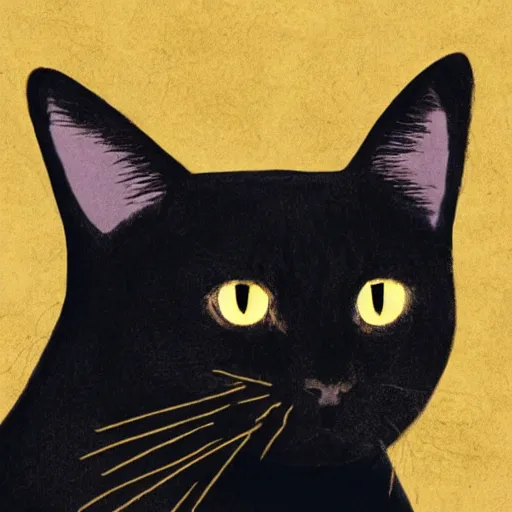 Image similar to a female black cat with red eyes and a gold crescent moon in her forehead