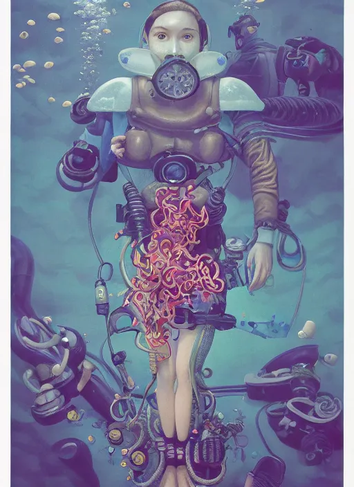 Image similar to scuba diver :: by Martine Johanna and Simon Stålenhag and Chie Yoshii and Casey Weldon and wlop :: ornate, dynamic, particulate, rich colors, intricate, elegant, highly detailed, centered, artstation, smooth, sharp focus, octane render, 3d